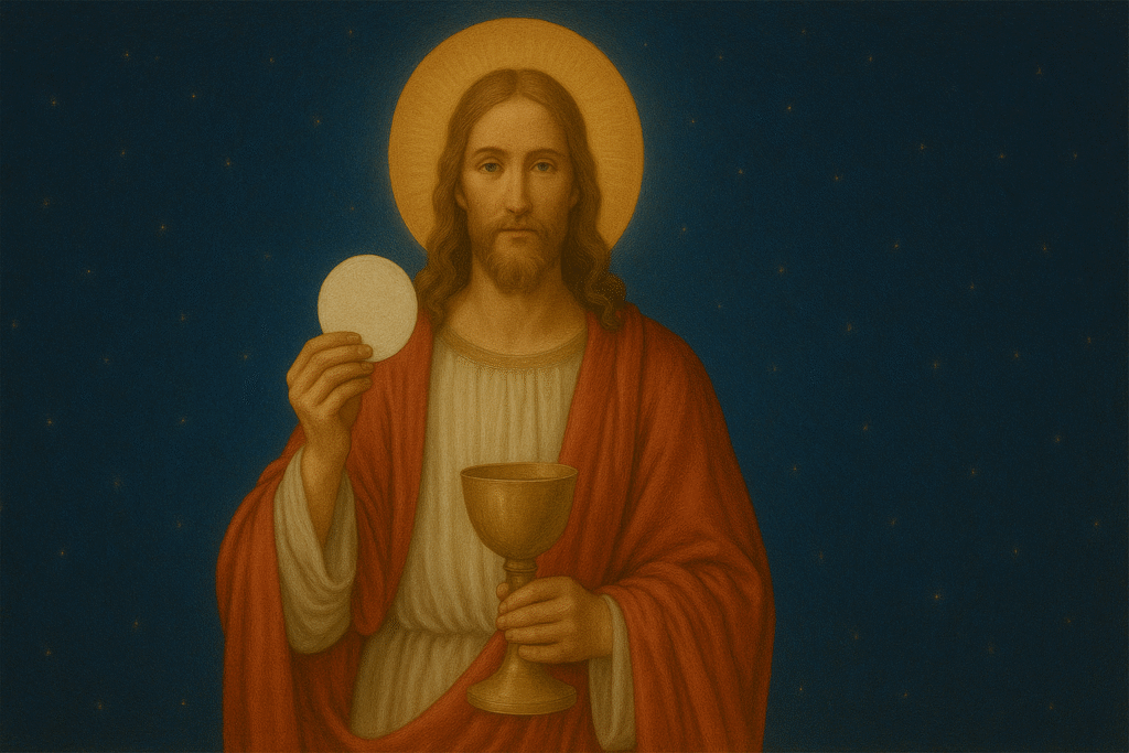 Jesús con el pan y el vino en sus manos